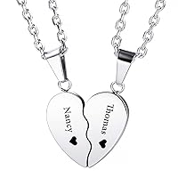 Personalized Couple Necklace Custom Engraving Name Date for Men Women Boyfriend Girlfriend Birthstone Matching Heart Pendant Stainless Steel Adjustable Chain Lover Relationship Gift