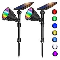 JSOT 2 Pack Colorful Solar Spotlight for Yard, Solar Lights Outdoor Waterproof Color Changing Spot Light Landscape Uplighting with 9 Lighting Options Decor for Backyard Walkway Tree Lawn