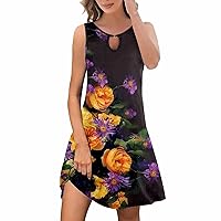 Summer Dresses for Women 2024 Sleeveless Floral Printed Cover Up Dress Round Neck Tank Dress Midi Dress for Sundress