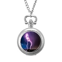 Thunderbolt Storm Fashion Quartz Pocket Watch White Dial Arabic Numerals Scale Watch with Chain for Unisex