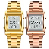 Mens Digital Watch for Men Womens, Rectangle Stainless Steel Watches, Men's Wristwatch Waterproof
