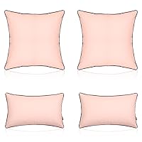 Set of 4 Outdoor Waterproof Pillow Covers 18x18 Inch and 12x20 Inch Fadeproof Pillowcase Silicone Leather Garden Cushion Sham Durable Decorative for Patio Tent Sunbrella Sofa, Pink