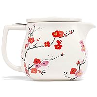 Tea Forte Fiore Ceramic Teapot with Infuser and Lid, Sakura, 24 oz. Ceramic Pot for Steeping Loose Leaf Tea, Dishwasher & Microwave Safe