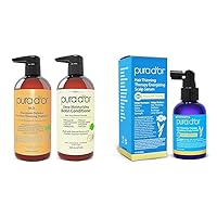 PURA D'OR Anti-Thinning Biotin Shampoo & Conditioner Set & Scalp Therapy Energizing Scalp Serum Revitalizer (4oz) with Argan Oil, Biotin, Caffeine, Stem Cell, Catalase & DHT Blockers, All Hair Types
