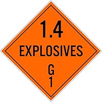 DL203BTB 1.4 Explosives G1 Dot Placard Sign - 10.75 in. Diamond Shaped, Card Stock Placard Label with Black Text on Orange Base