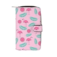 Watermelon Palm Leaf Flamingos Womens Wallet Leather Card Holder Purse RFID Blocking Bifold Clutch Handbag with Zipper Pocket