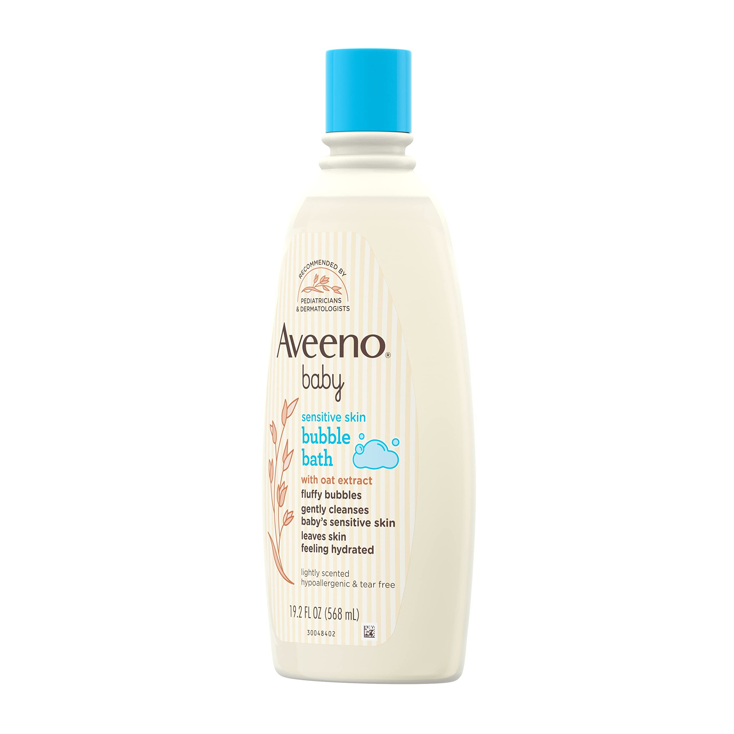 Aveeno Baby Sensitive Skin Bubble Bath with Oat Extract, Gently Cleanses and Leaves Skin Feeling Hydrated, Tear-Free Formula, Hypoallergenic, Paraben-, Phthalate-, Soap- & Dye-Free, 19.2 fl. Oz