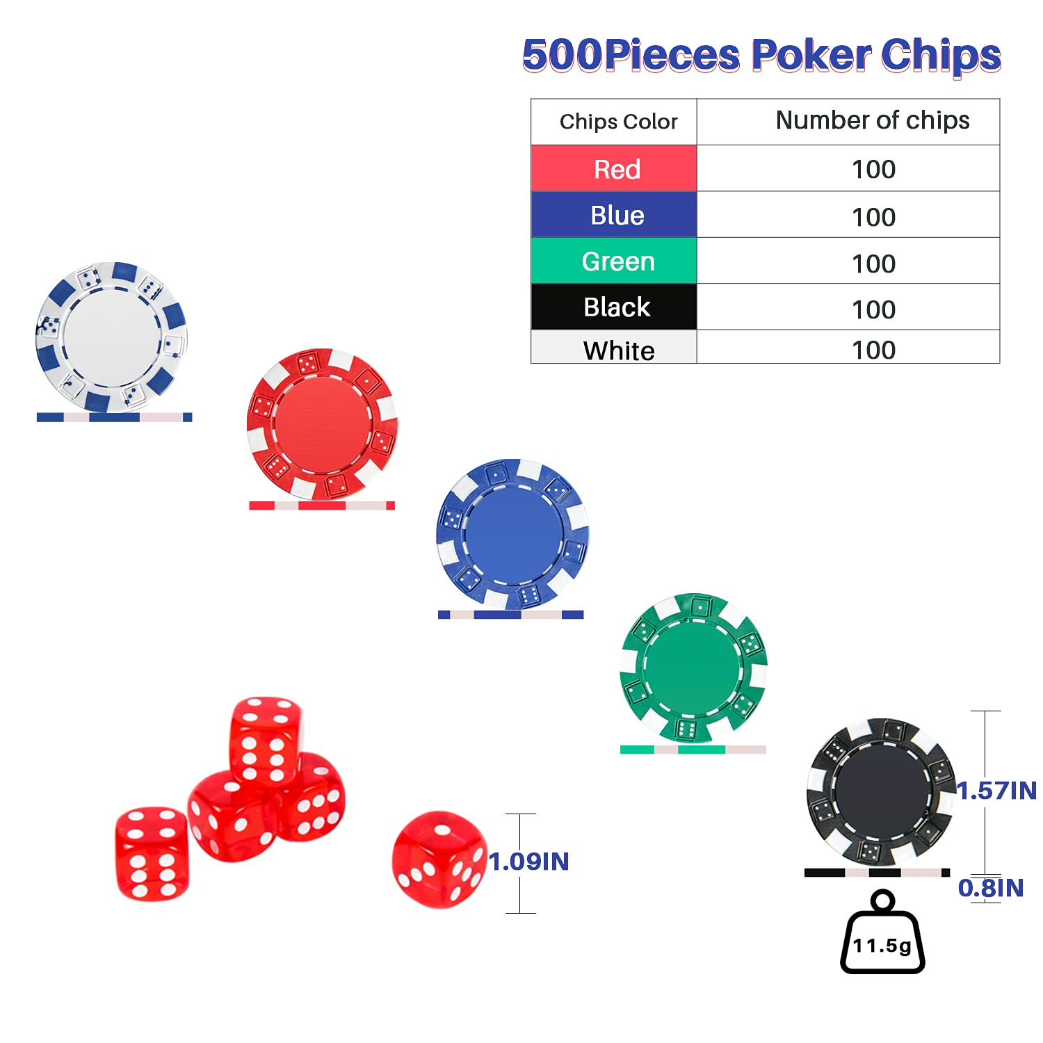 PLAYWUS Poker Chip Set Professional, 500 PCS Casino Poker Chips with Aluminum Case,11.5 Gram Chip for Texas Holdem Blackjack Gambling