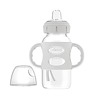 Dr. Brown's Milestones Wide-Neck Sippy Spout Bottle with 100% Silicone Handles, Easy-Grip Handles with Soft Sippy Spout, 9oz/270mL, Gray, 1-Pack, 6m+