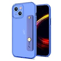 Compatible with iPhone 13 Case Clear, Clear Fluorescent Design Soft TPU Silicone Slim Shockproof Cover with Wristband Grip Holder Stand for iPhone 13 Case Women Girls, Neon Blue