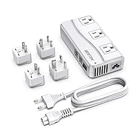 BESTEK Universal Travel Adapter 100-220V to 110V Voltage Converter 250W with 6A 4-Port USB Charging 3 AC Sockets and EU/UK/AU/US/India Worldwide Plug Adapter (White)