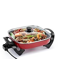 Holstein Housewares 12-Inch Electric Skillet and Frying Pan with Glass Lid, Non-Stick Coating, Temperature Control with Removable Heating Probe, Red