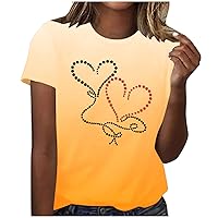 Deal Of The Prime Of Day Today Crewneck Tops For Women Casual Heart Printed Short Sleeve Tee Shirts Loose Summer Blouses 2024 Trendy Cute Top Fall T Shirts For Women 2024