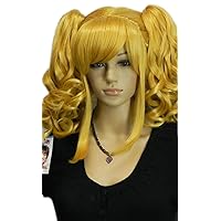 Yellow Blond Gold Curly Wavy Ponytails Straight Ramp Bangs Cosplay wig