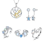 925-Sterling-Silver Opal Sea Turtle Necklaces+Earrings+Rings Set