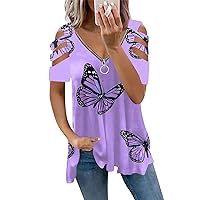 XIAXOGOOL Plus Size T Shirts for Women Sexy Cold Shoulder Tops Half-Zip V-Neck Graphic Tee Shirts 2023 Summer Tops