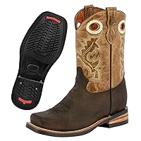 Kids Brown Western Cowboy Boots Leather Rodeo Square Toe Bota