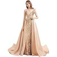 Detachable Train Sequined Train Women's Prom Evening Shower Party Dress Gala Pageant Celebrity Gown