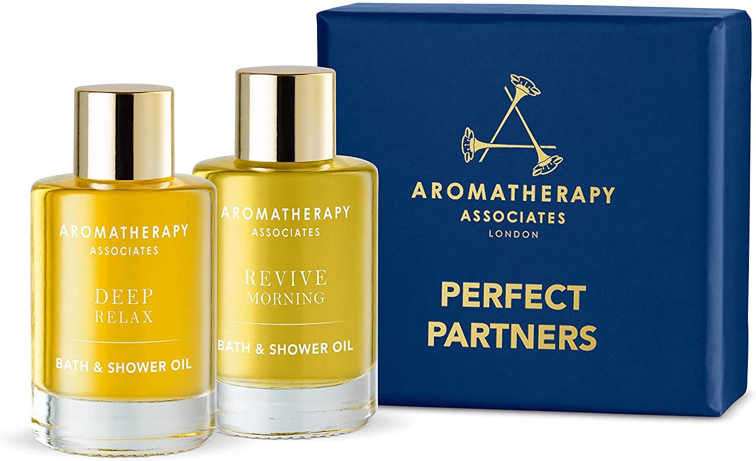 Aromatherapy Associates Perfect Partners Gift Set. 2 Premium Bath and Shower Oils (0.3 fl oz Each) in Decorative Gift Box. Includes Deep Relax and Revive Morning Blends