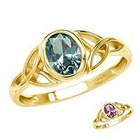Silvershake 7x5MM Oval Shape Birthstone Gemstone White Gold Plated or 18K Yellow Gold Plated 925 Sterling Silver Triquetra Trinity Celtic Knot Solitaire Ring Jewelry for Women