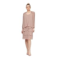 S.L. Fashions Women's Embellished Tiered Jacket Dress (Petite and Regular)