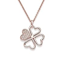 FF479 VGRSZIFA Women's Lucky Charm Pendant Rose Gold (Silver 925 High-Quality Gold-Plated Zirconia Including Luxury Case and Necklace with Clover Leaf Pendant Silver Lucky Chain