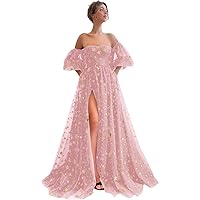 Eightale Off Shoulder Sparkly Tulle Long Prom Dress A Line for Women Formal Evening Dress