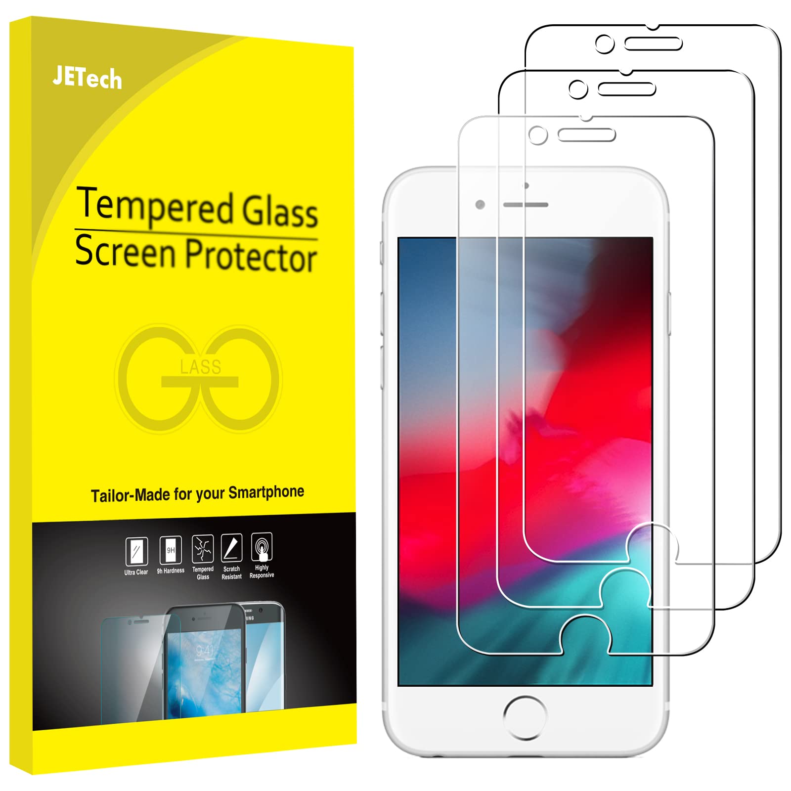 JETech 3-Pack Screen Protector for iPhone SE 3/2 (2022/2020 Edition), iPhone 8, iPhone 7, iPhone 6s, and iPhone 6, Tempered Glass Film, 4.7-Inch