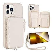ZVE iPhone 13 ProMax Wallet Case with Wrist Strap, Zipper Phone Case with RFID Blocking Card Holder Leather Case Cover Women iPhone Accessories for iPhone 13 Pro Max 6.7