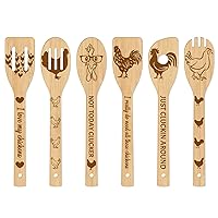 GLOBLELAND 6Pcs Chicken Bamboo Cooking Utensils Wooden Engraved Cooking Spoons Set Carving Kitchen Bamboo Spatula Set Wood Cooking Spoon for Kitchen House Warming Gift