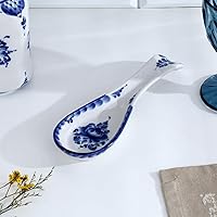 AEVVV Traditional Gzhel Porcelain Spoon Rest - Hand Painted Blue Floral Design, White Ceramic Kitchen Accessory, 9.1