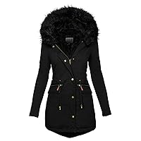 Womens Winter Coats with Fur Hood Thick Winter Jacket Plus Size Sherpa Lined Overcoat Mid-Length Parka Snow Coat Outerwear