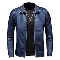 Mens Faux Leather Motorcycle Jacket Lightweight Slim Fit Stand Collar PU Coat Vintage Zip Up Casual Biker Jackets
