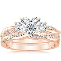 Petite Twisted Vine Moissanite Diamond Ring Set, 2 CT Heart Moissanite Engagement Ring Set, Wedding Ring Set, Bridal Ring, Best Ring for Her