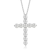 FANCIME 0.5CT/ 1CT/ 2CT Carat White Moissanite Gemstone with 14K Solid White Gold 3 Prong Setting Cross Pendant Necklace Fine Delicate Jewelry Anniversary Christmas Gifts for Women Girls