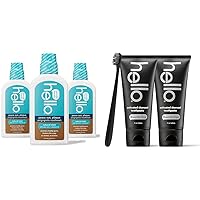 Hello Peace Out Plaque, Antigingivitis Alcohol Free Mouthwash, Natural Mint with Aloe Vera & Activated Charcoal Epic Teeth Whitening Fluoride Free Toothpaste and Toothbrush