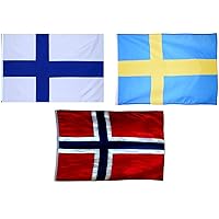 Wholesale Combo (3) Three 2x3 2'x3' Scandinavian Friendship Wholesale Combo Finland & Norway & Sweden 3 Flags Brass Grommets Double Stitching UV Resistant