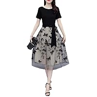 Mesh Black Casual Midi Summe Dress Women Tuniken Embroidery Bodycon Bow Mini Dress