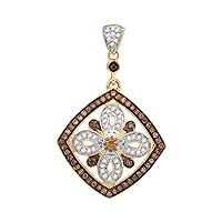 The Diamond Deal 14kt Yellow Gold Womens Round Brown Color Enhanced Diamond Square Pendant 3/8 Cttw