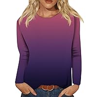 Long Sleeve Tops for Women Casual Round Neck Long Sleeve Gradient T-Shirts Shirts Trendy Teen Girl Outfits
