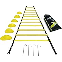 Ultimate Combo Agility Ladder Training Set – Agility Ladder 12 Rungs, 12 Agility Cones & 4 Steel Stakes - Carry Bag