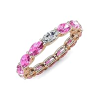 Oval Shape Moissanite & Pink Sapphire 3.80-4.40 ctw Set In Gorgeous Drape Like Basket Setting Eternity Stackable ring 14K Gold