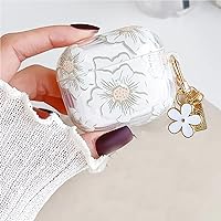 Olytop for Cute Airpods 3rd Generation Case Clear, Soft TPU Flower Pattern Airpods 3 Gen Cover Protective Skin Girl Women with Floral Keychain for Apple iPod 3rd Gen Case - White