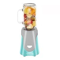 Electric Personal Portable Blender, 18 Ounce Drink Mixer, Frozen Margarita, Shake & Smoothie Maker, Glass Jar with Stainless Steel Blades and 300-Watt Base, Compact BPA-Free, Turquoise BLH1002T
