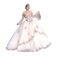 Women's Embroidery Quinceanera Dresses Tulle Princess Prom Party Gown