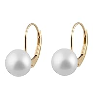Handpicked AAA+ 9-9.5mm White Button Freshwater Cultured Pearls in 14K Gold Lever-back Huggie Ball Earrings