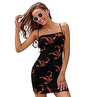 Red Scorpio Zodiac Sign Women's Spaghetti Strap Dress Adjustable Slip Dresses Sexy Mini Dress Backless Bodycon Dress