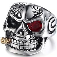 Jude Jewelers Vintage Stainless Steel Gothic Skull Smoking Bullet Biker Cocktail Party Ring