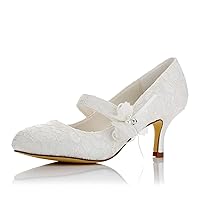 JIAJIA 586449 Women's Bridal Shoes Closed Toe Mid Heel Lace Satin Pumps Satin Flower Imitation Wedding Shoes
