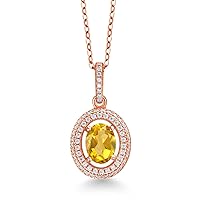 Gem Stone King 18K Rose Gold Plated Silver Pendant with Chain Oval Citrine and White Moissanite (1.62 Cttw)